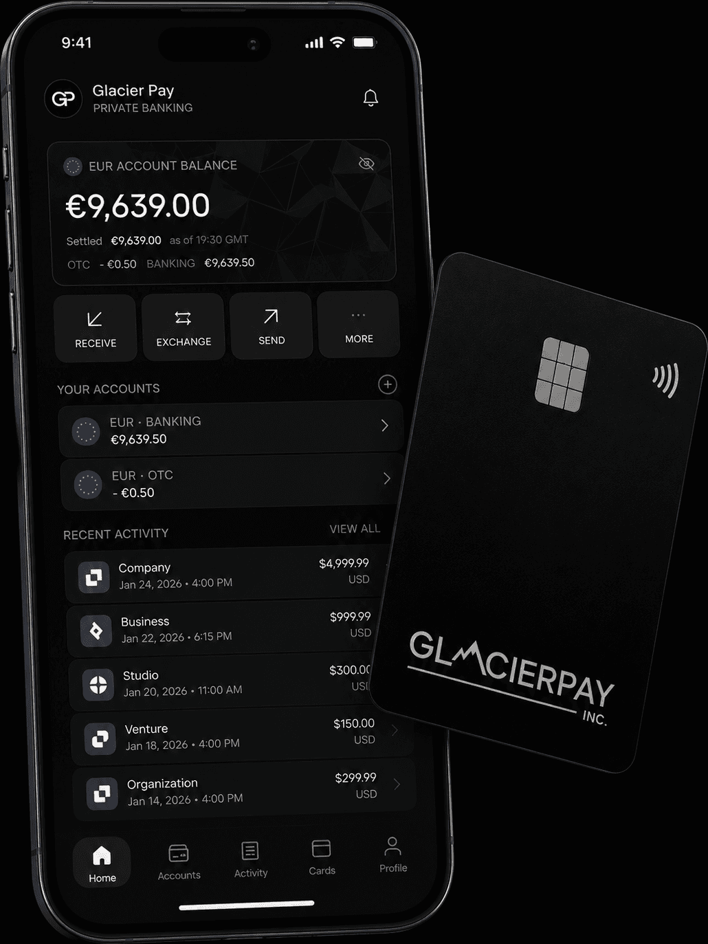 GlacierPay business banking iOS app and card
