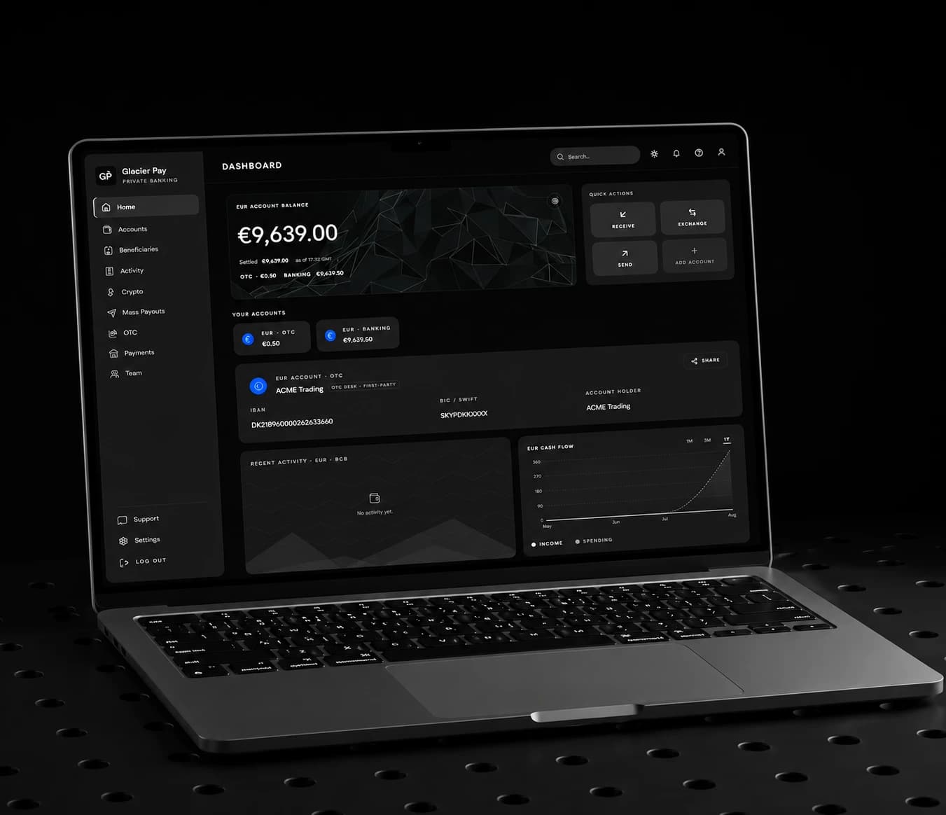 Glacier Pay dashboard